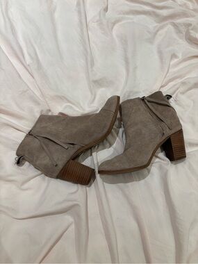 Toms Taupe Suede Ankle Boots with Stacked Heel